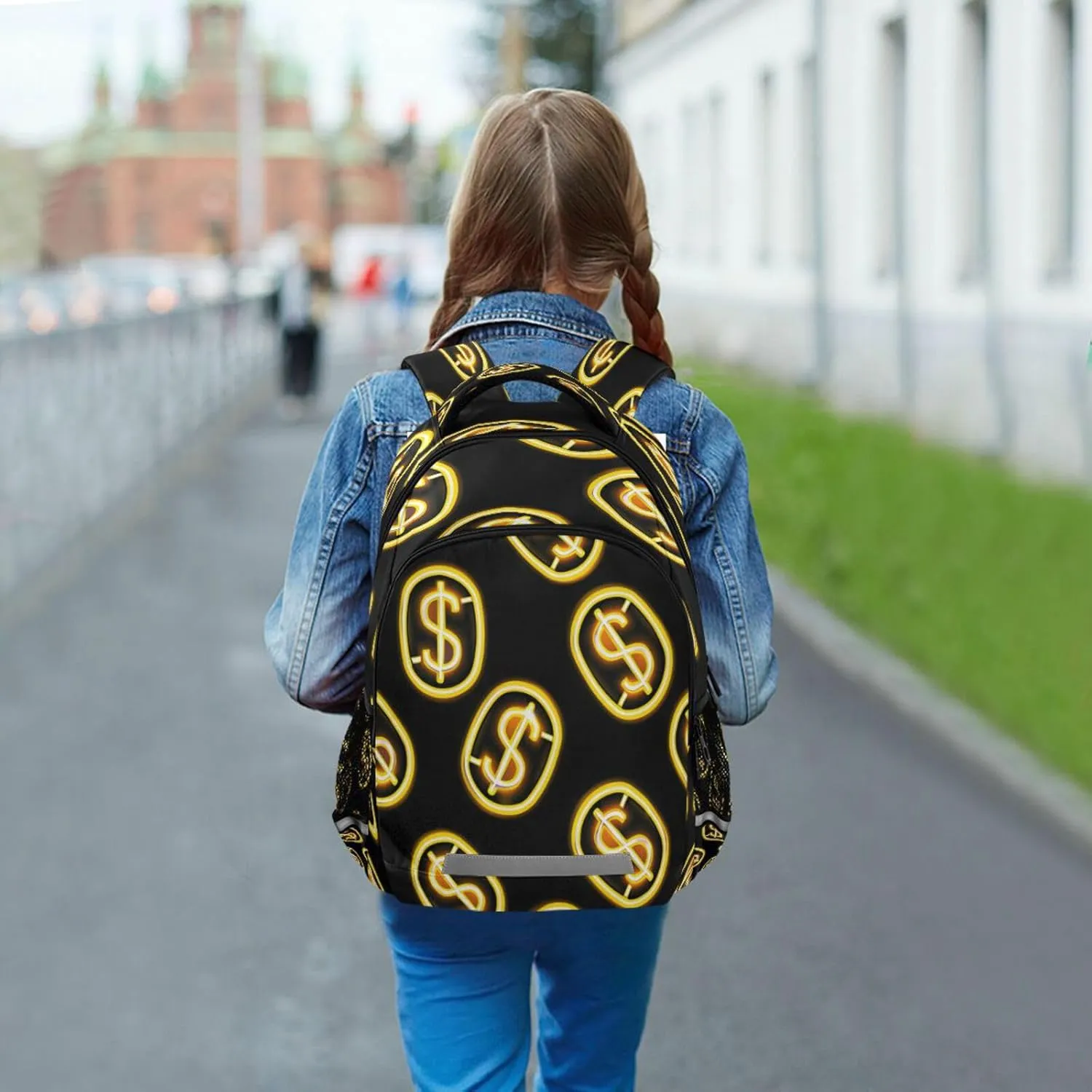 ALAZA Neon Yellow Coin with Dollar Sign Pattern on Black Backpacks Travel Laptop Daypack School Book Bag for Men Women Teens Kids