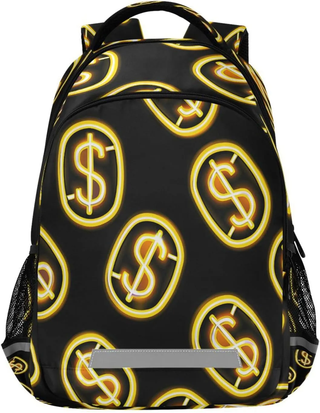 ALAZA Neon Yellow Coin with Dollar Sign Pattern on Black Backpacks Travel Laptop Daypack School Book Bag for Men Women Teens Kids