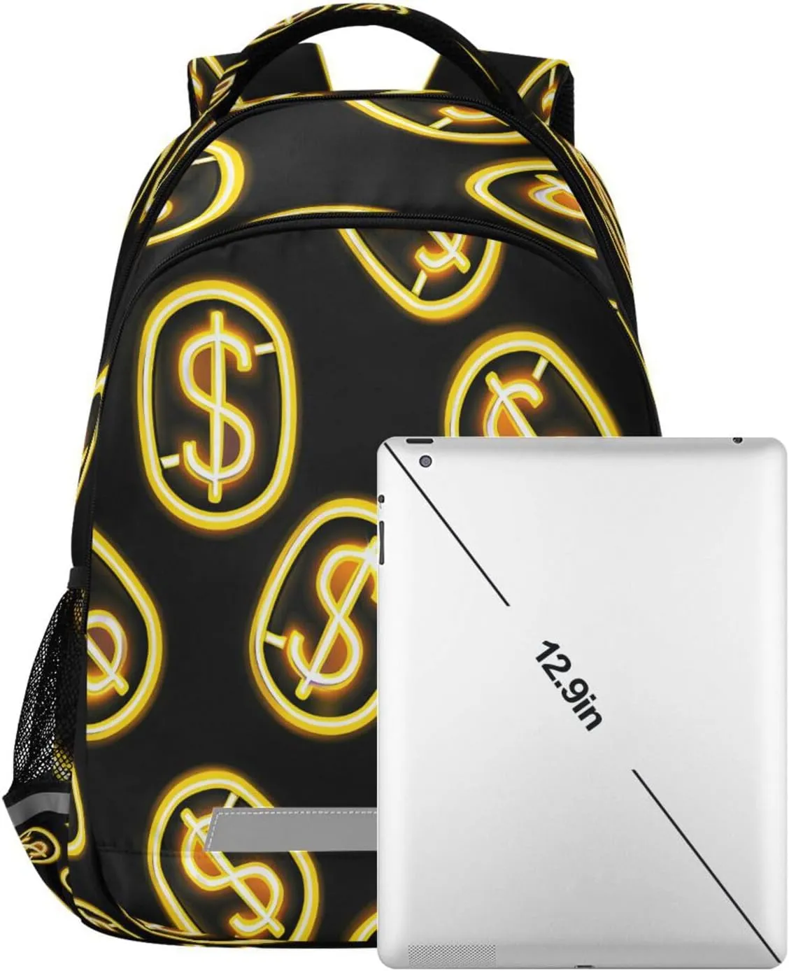 ALAZA Neon Yellow Coin with Dollar Sign Pattern on Black Backpacks Travel Laptop Daypack School Book Bag for Men Women Teens Kids