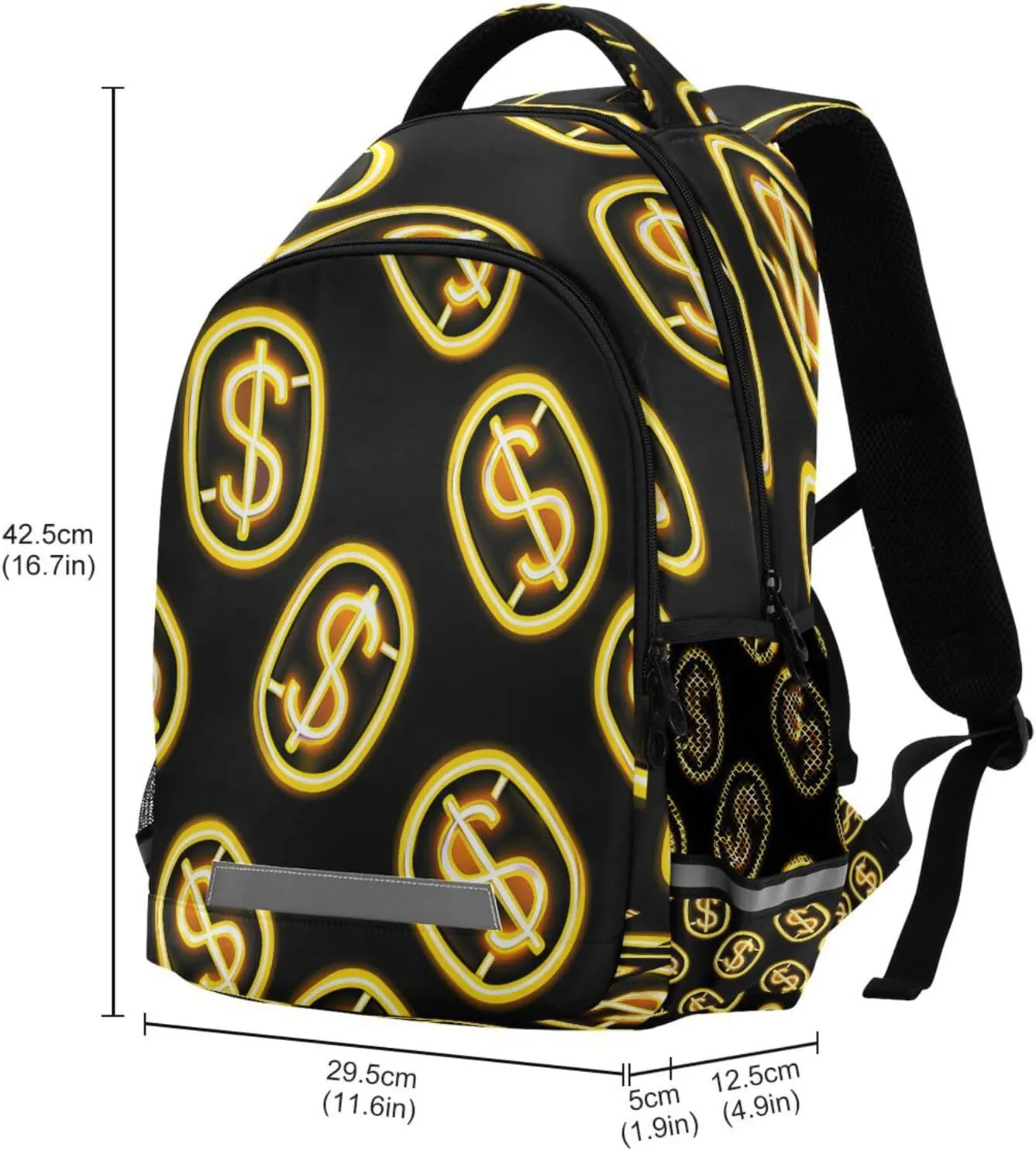 ALAZA Neon Yellow Coin with Dollar Sign Pattern on Black Backpacks Travel Laptop Daypack School Book Bag for Men Women Teens Kids