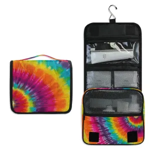 ALAZA Rainbow Tie Dye Colorful Travel Toiletry Bag Hanging Multifunction Cosmetic Case Portable Makeup Pouch Organizer with Hook