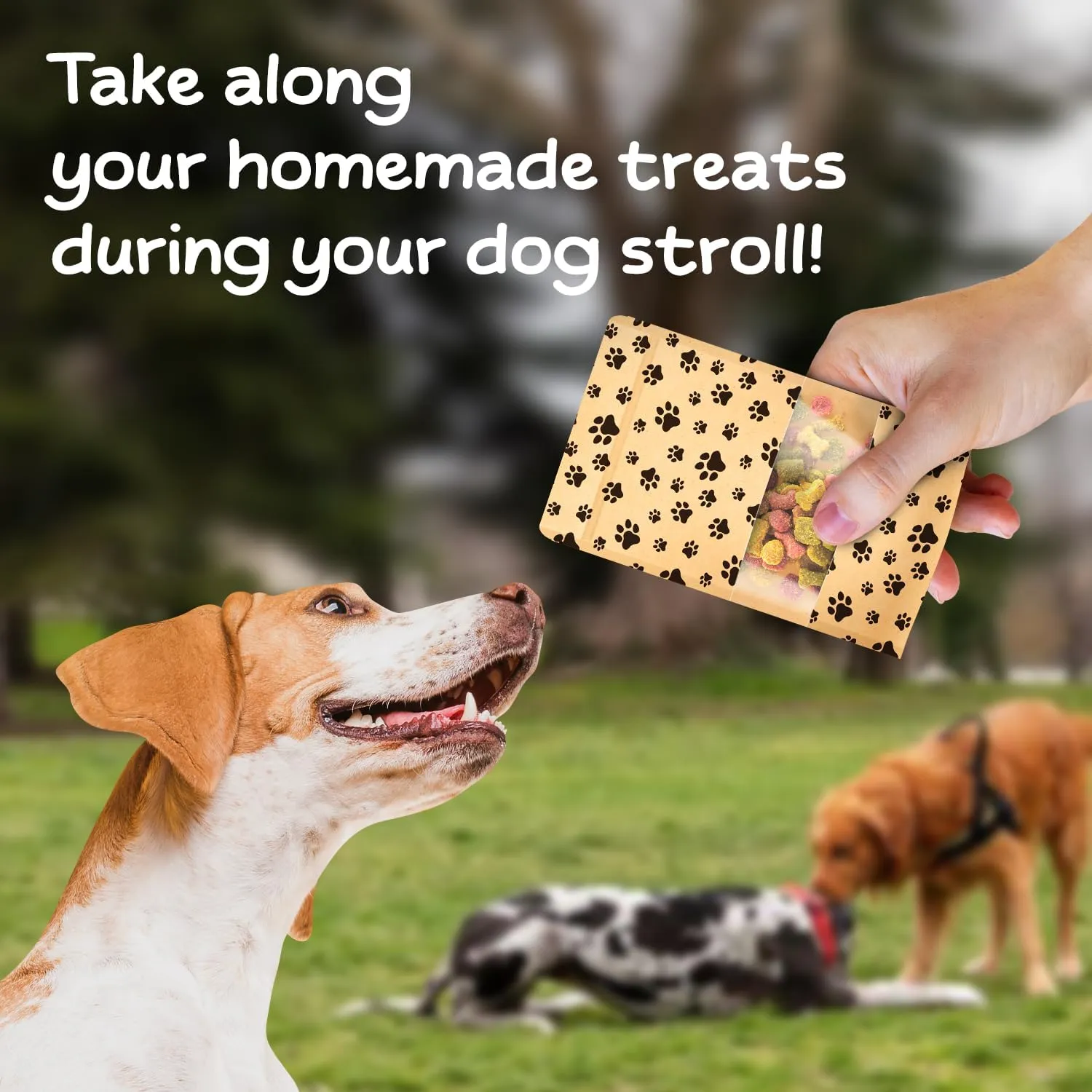 ALBEN 100-Pack Paw Print Dog Treat Bags by Poppy's – Perfect for Canine Delights, Secure Zip Lock Closure, Food-Safe Material, 4.7 x 7.7 Inches
