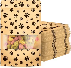 ALBEN 100-Pack Paw Print Dog Treat Bags by Poppy's – Perfect for Canine Delights, Secure Zip Lock Closure, Food-Safe Material, 4.7 x 7.7 Inches