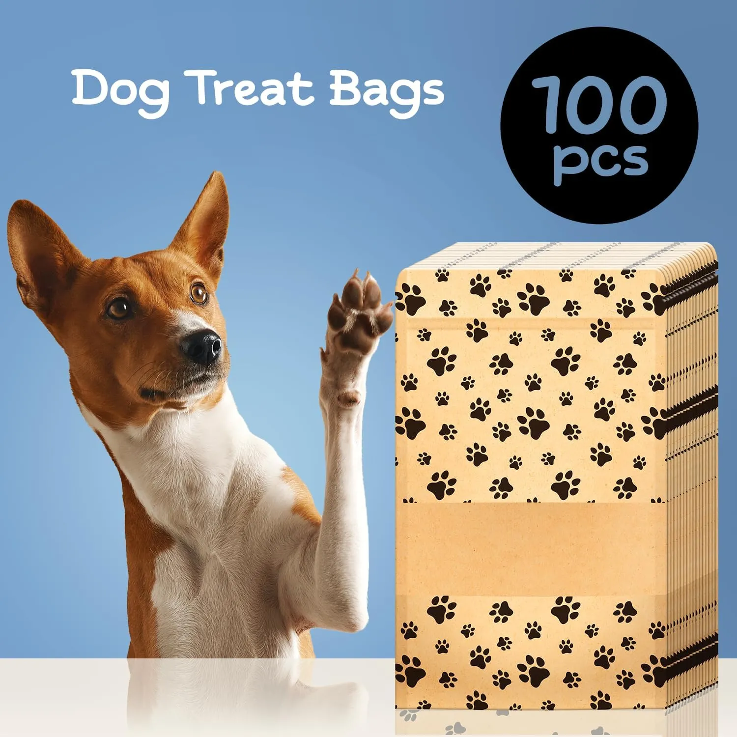 ALBEN 100-Pack Paw Print Dog Treat Bags by Poppy's – Perfect for Canine Delights, Secure Zip Lock Closure, Food-Safe Material, 4.7 x 7.7 Inches