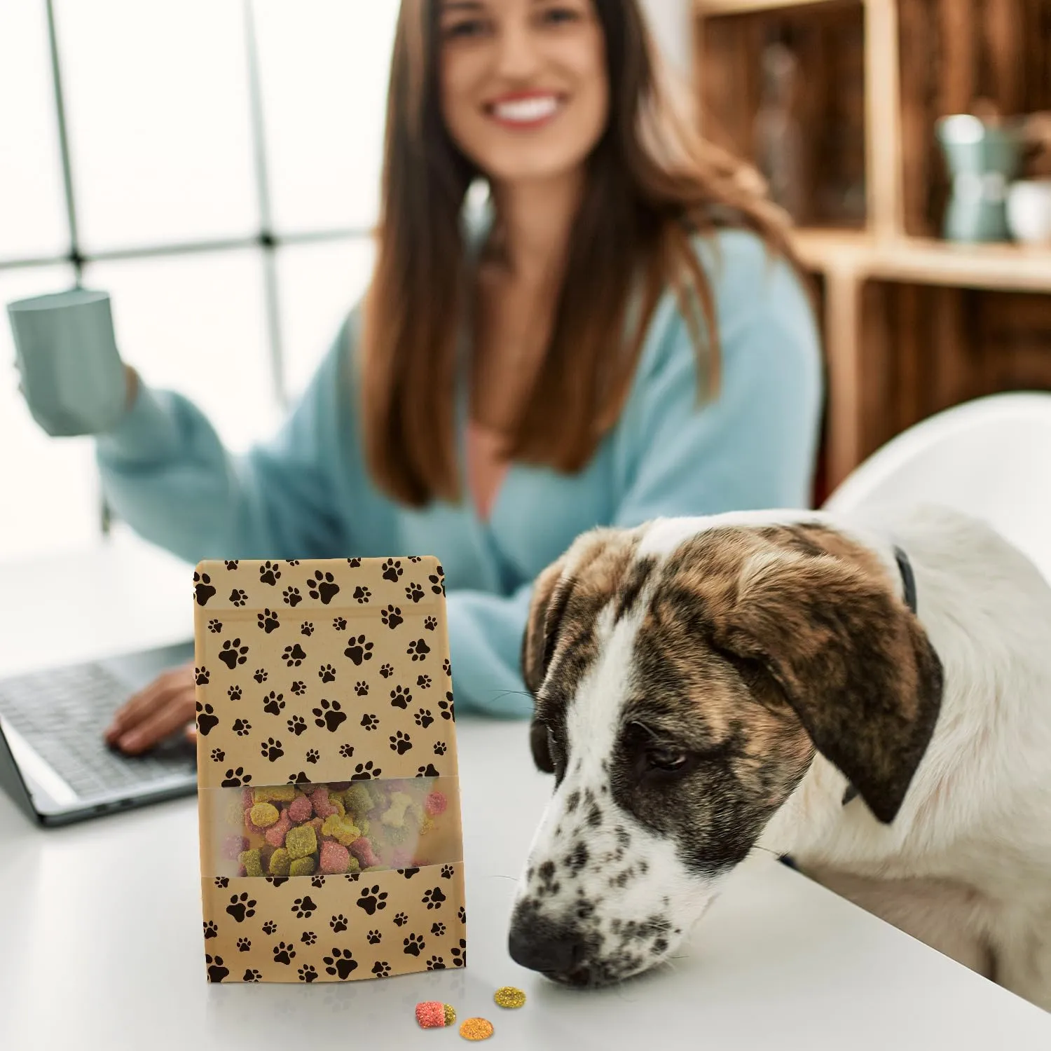 ALBEN 100-Pack Paw Print Dog Treat Bags by Poppy's – Perfect for Canine Delights, Secure Zip Lock Closure, Food-Safe Material, 4.7 x 7.7 Inches