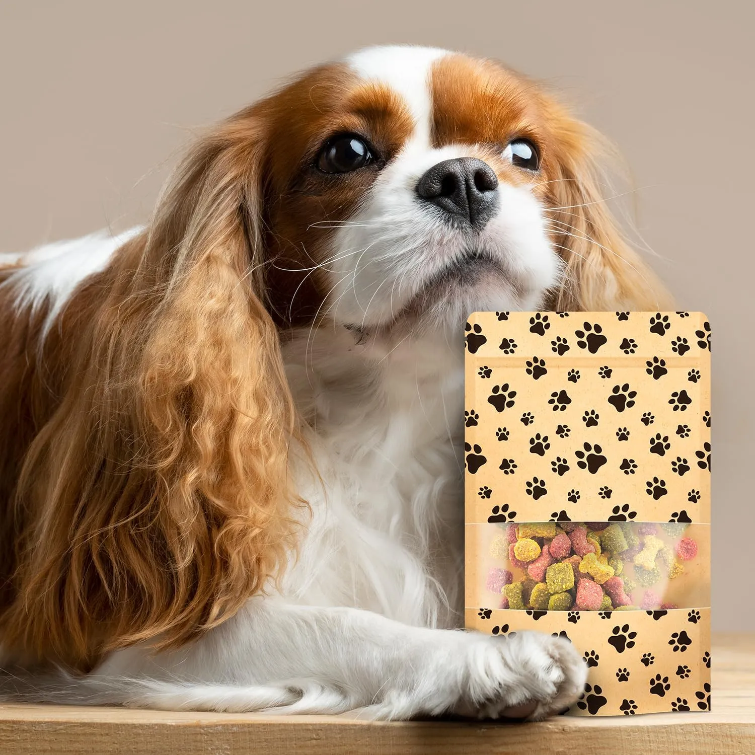 ALBEN 100-Pack Paw Print Dog Treat Bags by Poppy's – Perfect for Canine Delights, Secure Zip Lock Closure, Food-Safe Material, 4.7 x 7.7 Inches