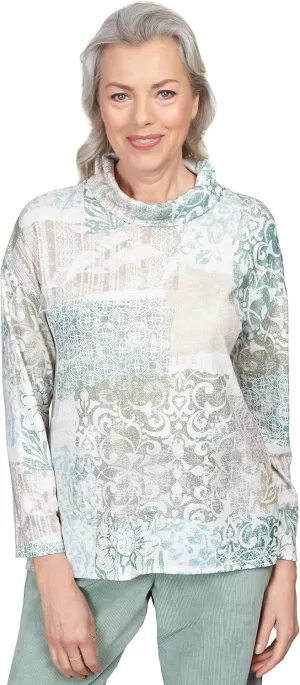 Alfred Dunner Shimmer Medallion Patchwork Cowl Neck Top