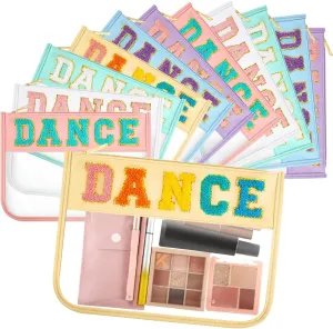 Aliceset 12 Pcs Dance Gifts for Women Cosmetic Bag with Chenille Letter Patches Dancer Clear Makeup Bag Toiletry Zipper Pouch for Travel Women Girls Storage (Multicolor)