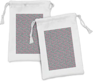 Ambesonne Abstract Fabric Pouch Set of 2, Asymmetrical Abstract Waves and Roses Sketch Vintage Design, Small Drawstring Bag for Toiletries Masks and Favors, 9" x 6", Multicolor