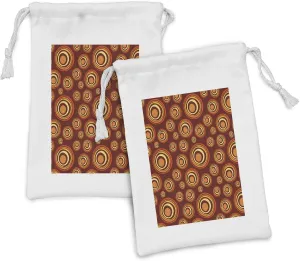 Ambesonne Colorful Fabric Pouch Set of 2, Retro Tribal Motifs from Concentric Asymmetrical Circles Shapes, Small Drawstring Bag for Toiletries Masks and Favors, 9" x 6", Burgundy Marigold and Cream