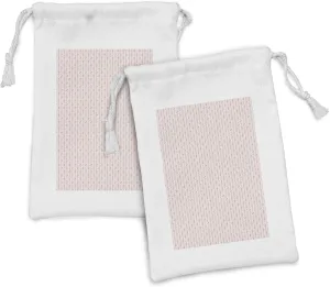 Ambesonne Valentine's Day Fabric Pouch Set of 2, Endless Eternal Love Hand Drawn Hearts in Stripe Row Image, Small Drawstring Bag for Toiletries Masks and Favors, 9" x 6", Pale Pink and Black
