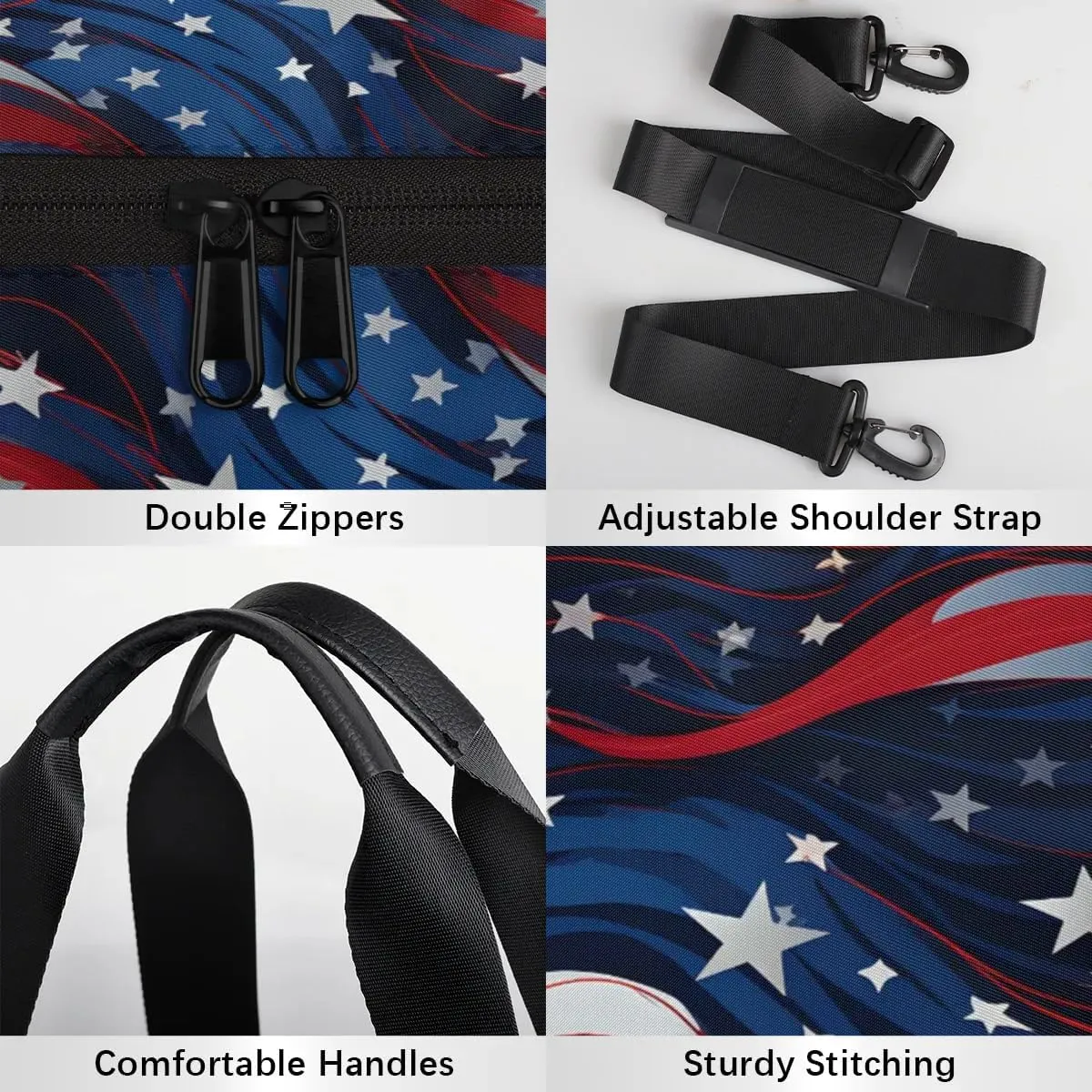 American Flag Stars Blue Red Stripe Dance Bags Weekender Bags Sport Duffel Bag Carry on Overnight Bag for Men Women