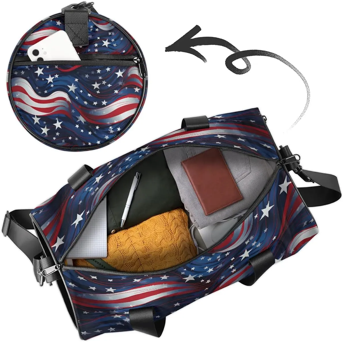 American Flag Stars Blue Red Stripe Dance Bags Weekender Bags Sport Duffel Bag Carry on Overnight Bag for Men Women