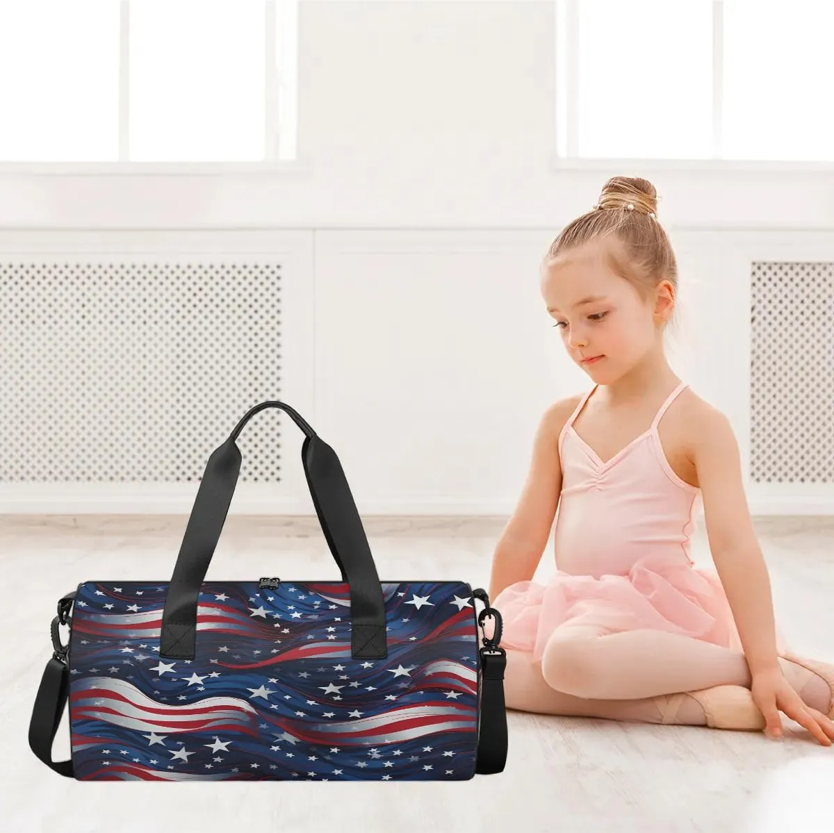 American Flag Stars Blue Red Stripe Dance Bags Weekender Bags Sport Duffel Bag Carry on Overnight Bag for Men Women