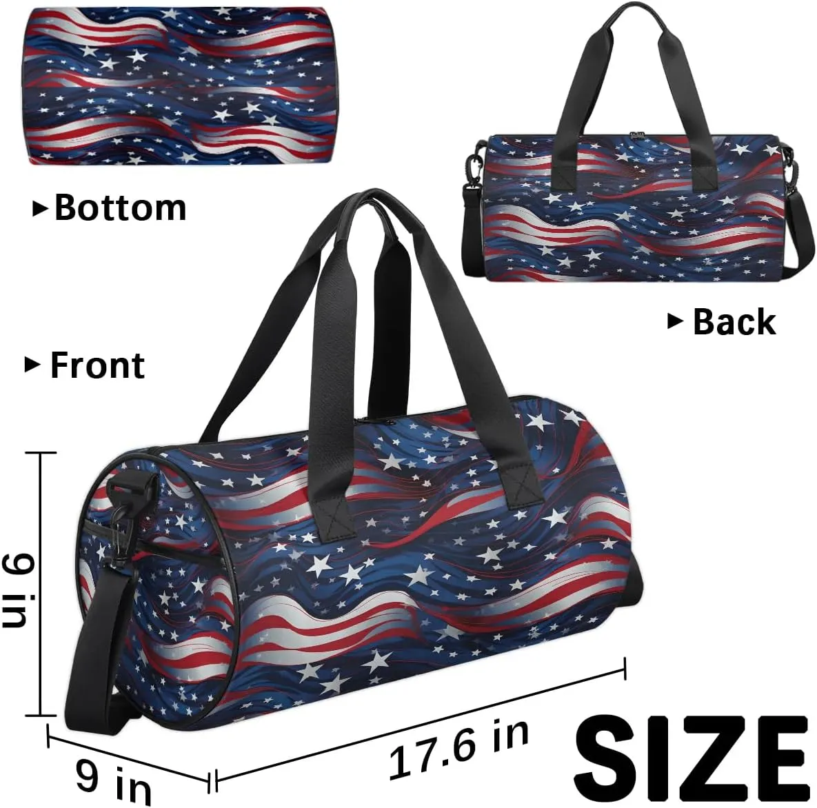 American Flag Stars Blue Red Stripe Dance Bags Weekender Bags Sport Duffel Bag Carry on Overnight Bag for Men Women