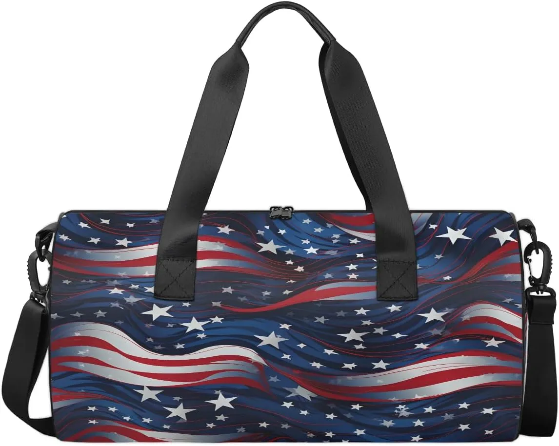 American Flag Stars Blue Red Stripe Dance Bags Weekender Bags Sport Duffel Bag Carry on Overnight Bag for Men Women