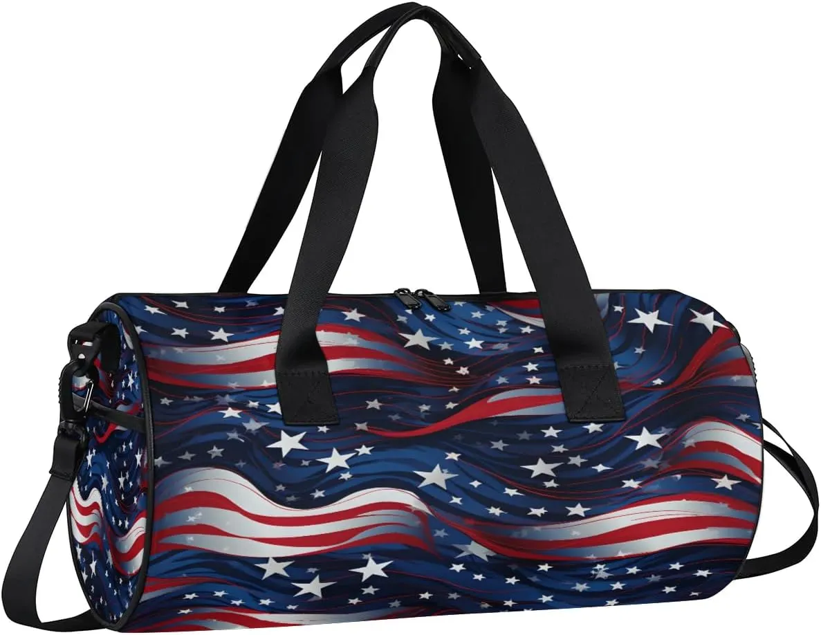 American Flag Stars Blue Red Stripe Dance Bags Weekender Bags Sport Duffel Bag Carry on Overnight Bag for Men Women