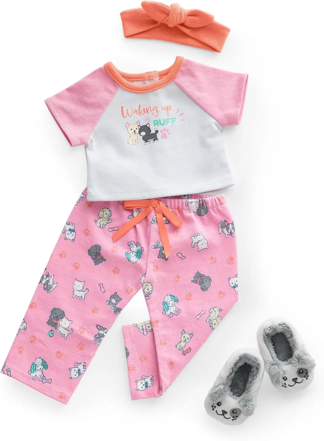 American Girl Truly Me 18-inch Doll Waking Up is Ruff PJs Outfit with Plush Slippers and Knotted Headband, for Ages 6 