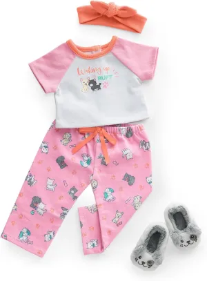 American Girl Truly Me 18-inch Doll Waking Up is Ruff PJs Outfit with Plush Slippers and Knotted Headband, for Ages 6 