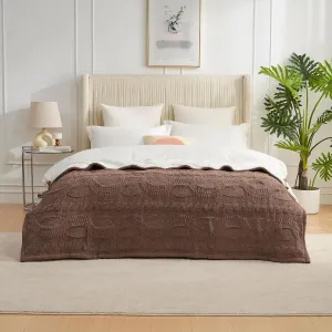 Amélie Home Cable Knit Sherpa Throw Blanket for Couch Twin, Chenille Reversible Soft Cozy Fleece Throw Blankets for Bed Sofa Chair Living Room Comfortable Home Spring Decor, 60"x80", Brown