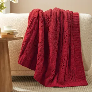 Amélie Home Chunky Knit Chenille Throw Blanket, Breathable Cable Knitted Blanket for Couch, Farmhouse Decorative Throw for Sofa Chair Bed, 50"x60", Red