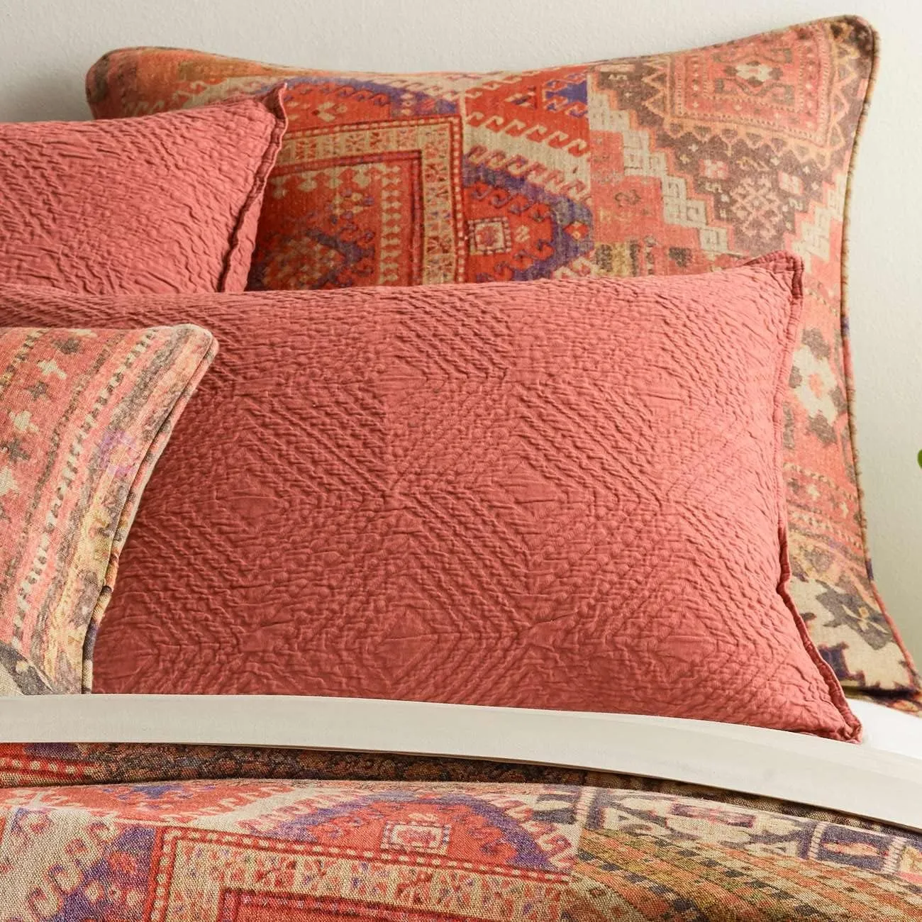 Anatolia Linen Duvet Sham, Euro Size, Yellow/Orange/Brown Graphic Pattern