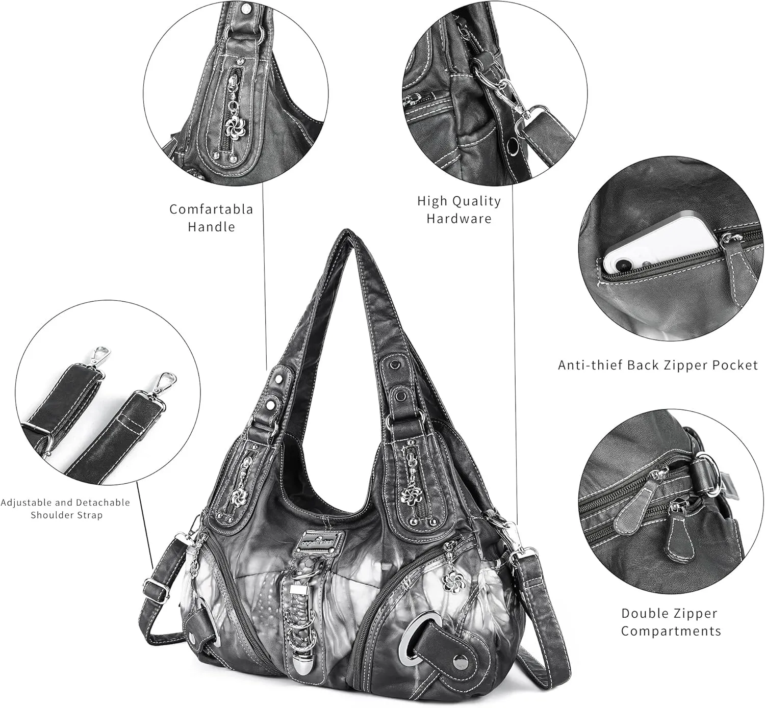 Angelkiss Hobo Purses and handbags for Women Satchel Handbag Women Purses Large Daily Shoulder Bags