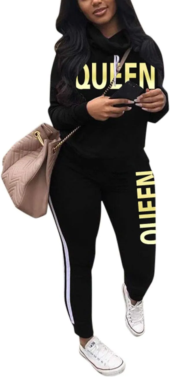 Angsuttc Womens Casual 2 Piece Tracksuit Outfits Long Sleeve Pullover Sweatshirt Jogger Pants Sweatsuits Set