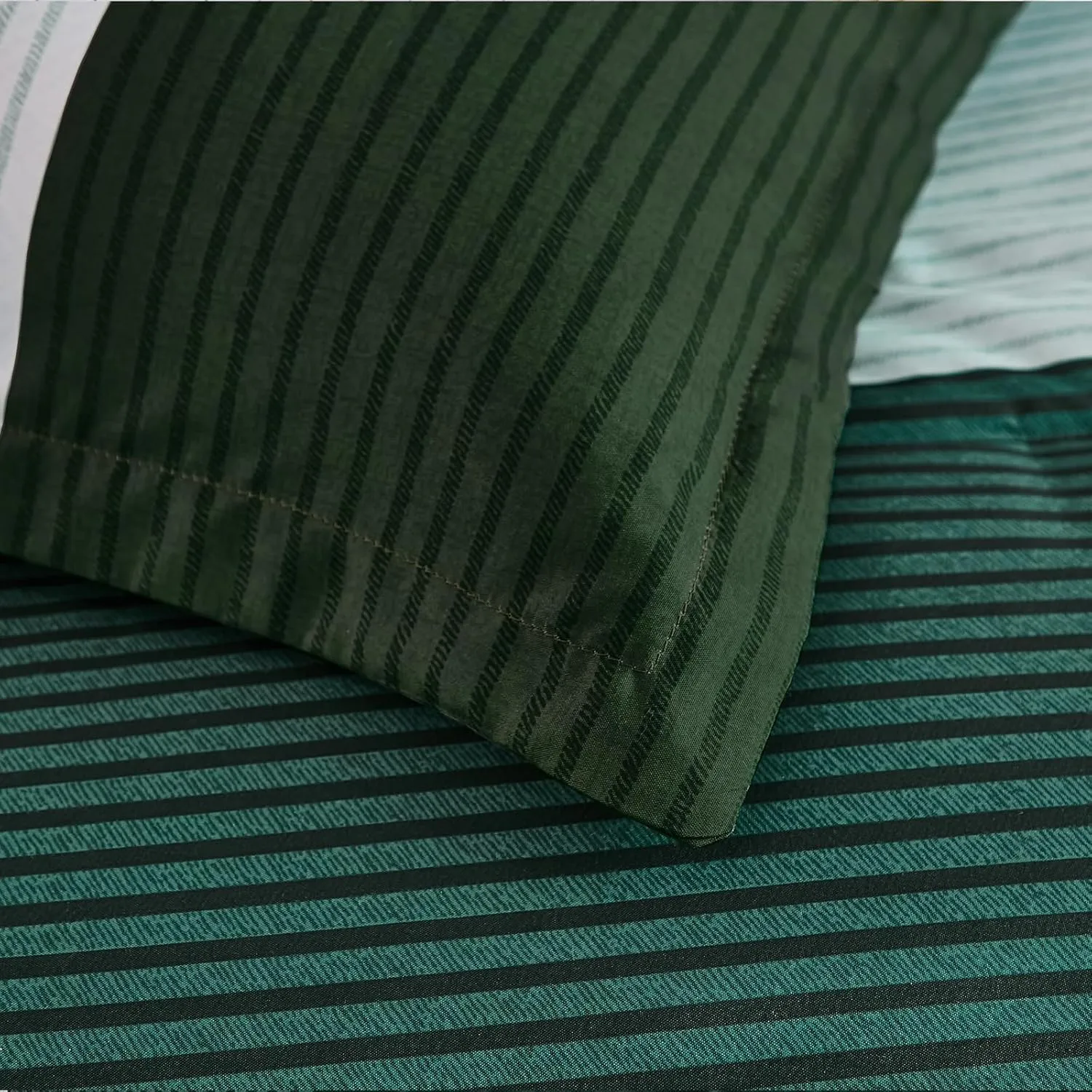 Anibedding 7 Piece Bed in a Bag Stripe King Size Comforter Set, Dark Green Soft Microfiber Striped All Season Bedding with Comforter, Pillow Shams, Flat Sheet, Fitted Sheet and Pillowcases