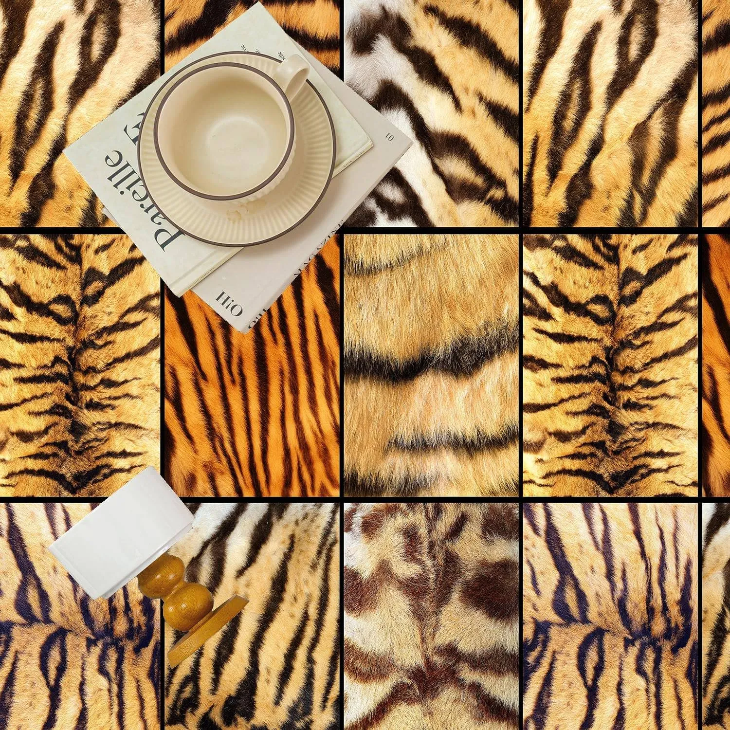 Animal Long Runners 2x6ft Wildlife Brown Tiger Stripes and Leopard Geometric Patchwork Hallway Runner Rugs Soft Cozy Absorbent Carpet for Bedroom Washable Non-Slip Mat for Bedside Kitchen