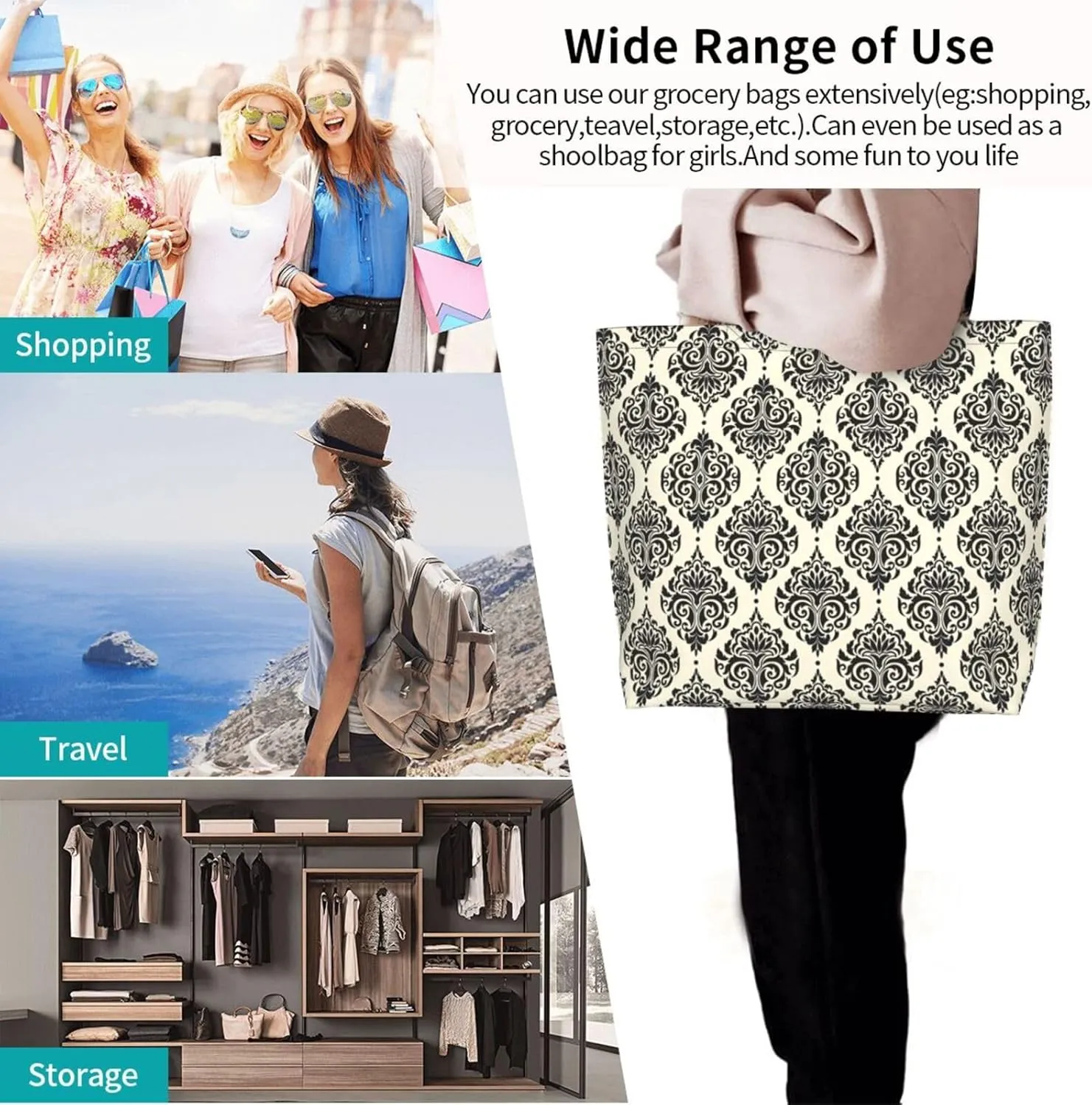 Animal Tiger Leopard Print Rose Flower Print Shoulder Bag For Women Shopping Bags Tote Bag Large Storage Grocery Bags
