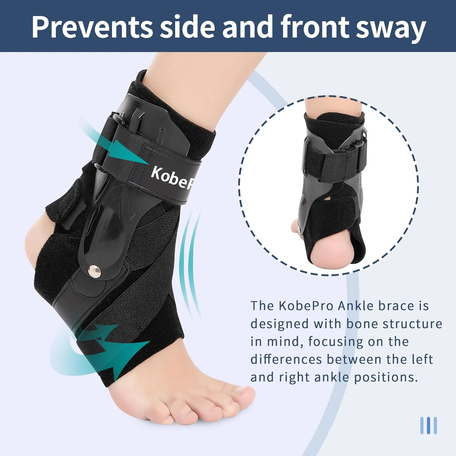 Ankle Brace with Side Stabilizers - Adjustable Ankle Support Sprained Ankle Brace for Ankle Sprained, Achilles Tendon, Plantar Fasciitis, Injury Recovery, Ankles Support for Running, Basketball, Football (Black, Large)