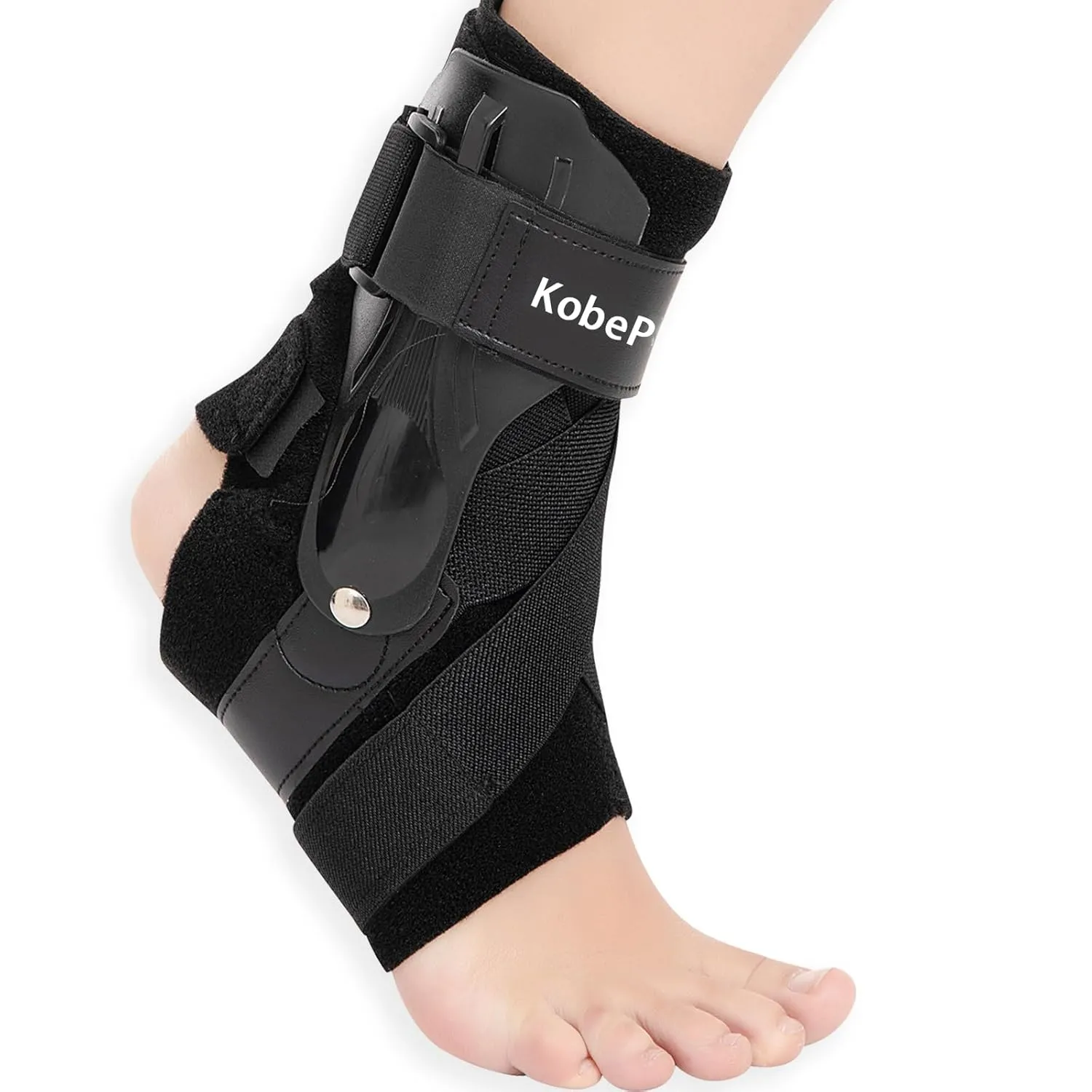 Ankle Brace with Side Stabilizers - Adjustable Ankle Support Sprained Ankle Brace for Ankle Sprained, Achilles Tendon, Plantar Fasciitis, Injury Recovery, Ankles Support for Running, Basketball, Football (Black, X-Large)