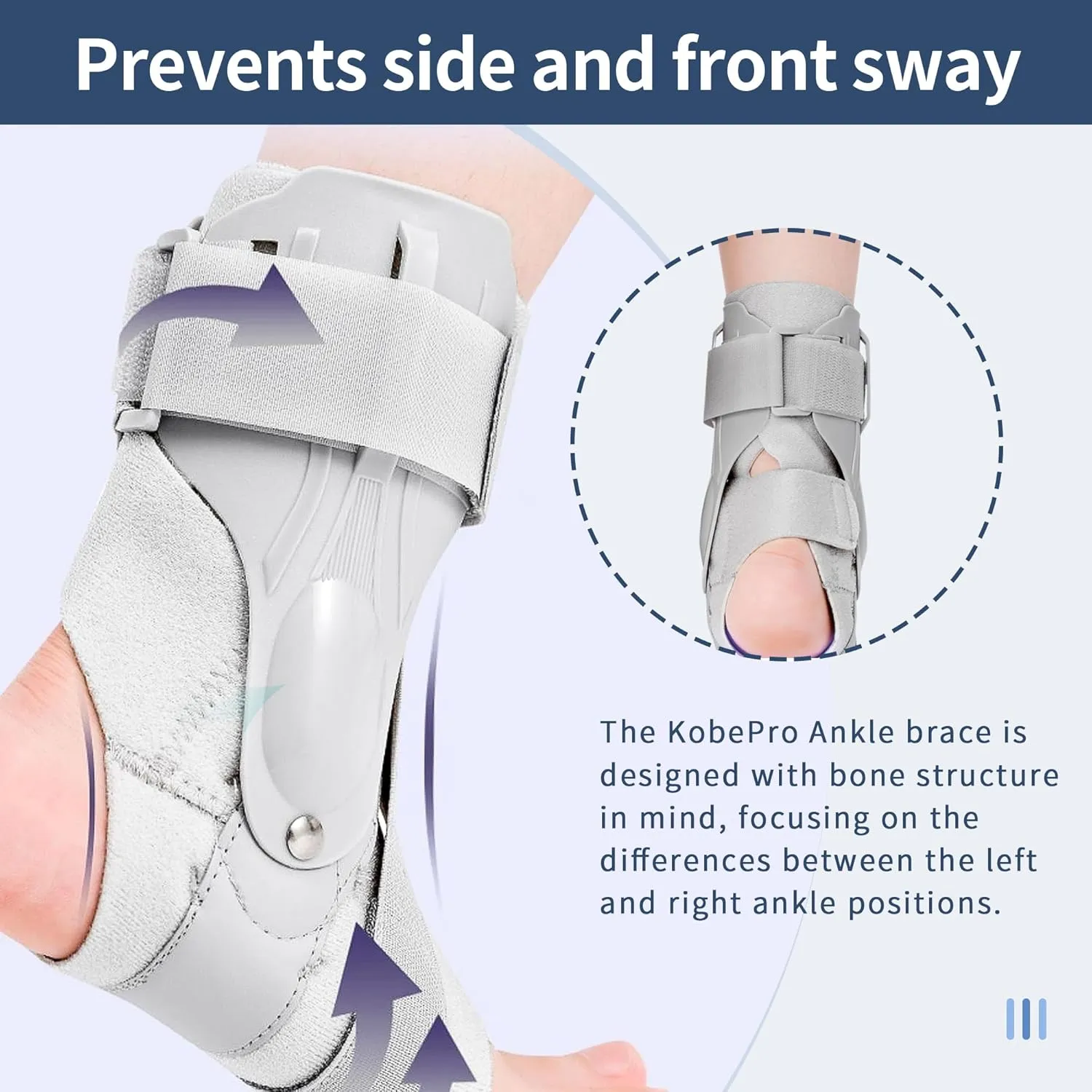 Ankle Brace with Side Stabilizers - Adjustable Ankle Support Sprained Ankle Brace for Ankle Sprained, Achilles Tendon, Plantar Fasciitis, Injury Recovery, Ankles Support for Running, Basketball, Football (Gray, Large)