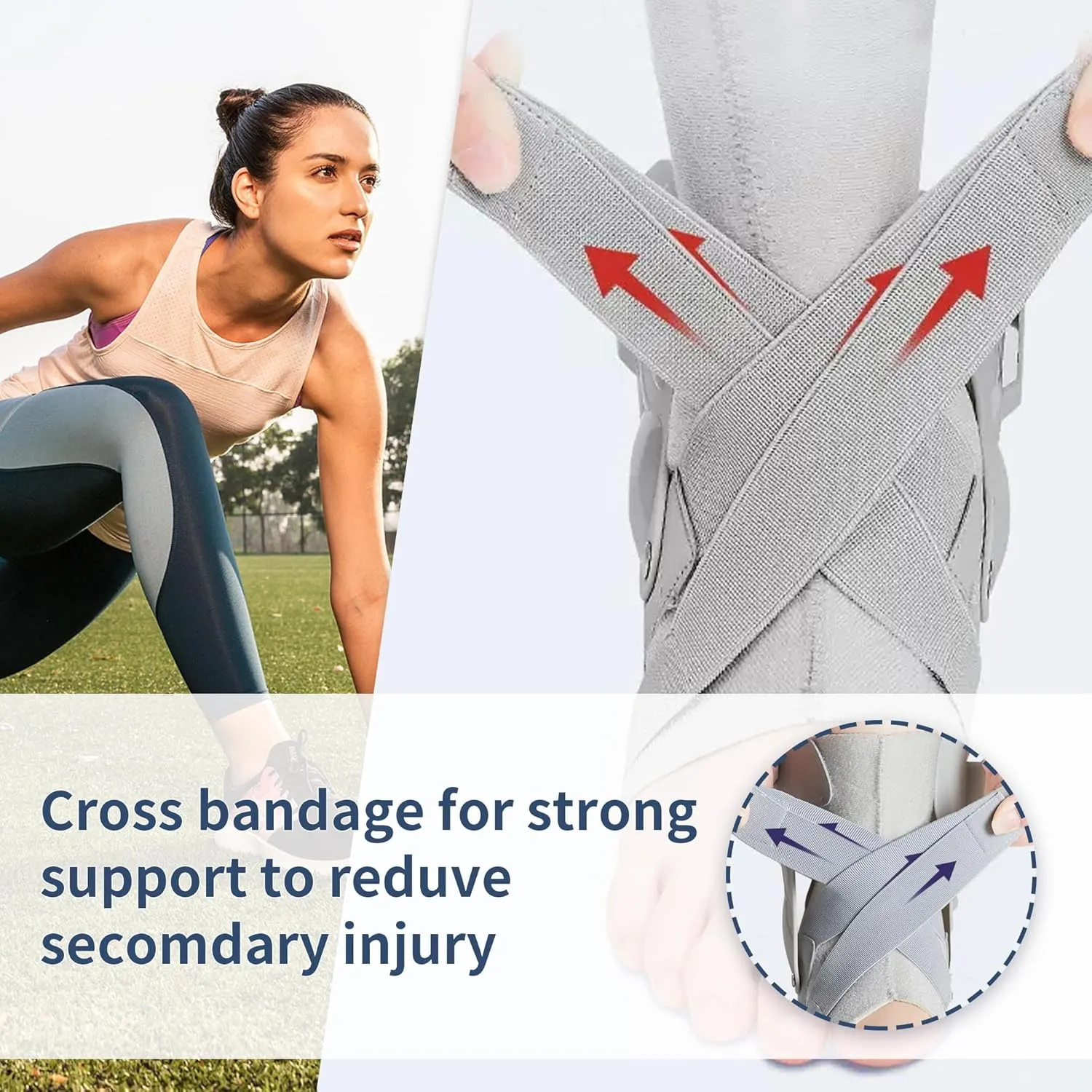 Ankle Brace with Side Stabilizers - Adjustable Ankle Support Sprained Ankle Brace for Ankle Sprained, Achilles Tendon, Plantar Fasciitis, Injury Recovery, Ankles Support for Running, Basketball, Football (Gray, Large)