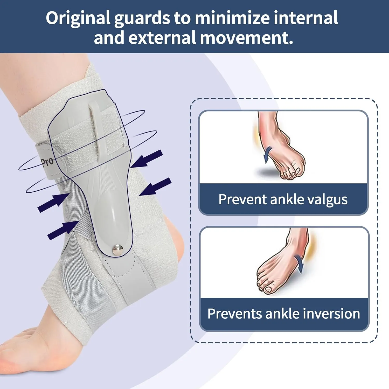 Ankle Brace with Side Stabilizers - Adjustable Ankle Support Sprained Ankle Brace for Ankle Sprained, Achilles Tendon, Plantar Fasciitis, Injury Recovery, Ankles Support for Running, Basketball, Football (Gray, Large)