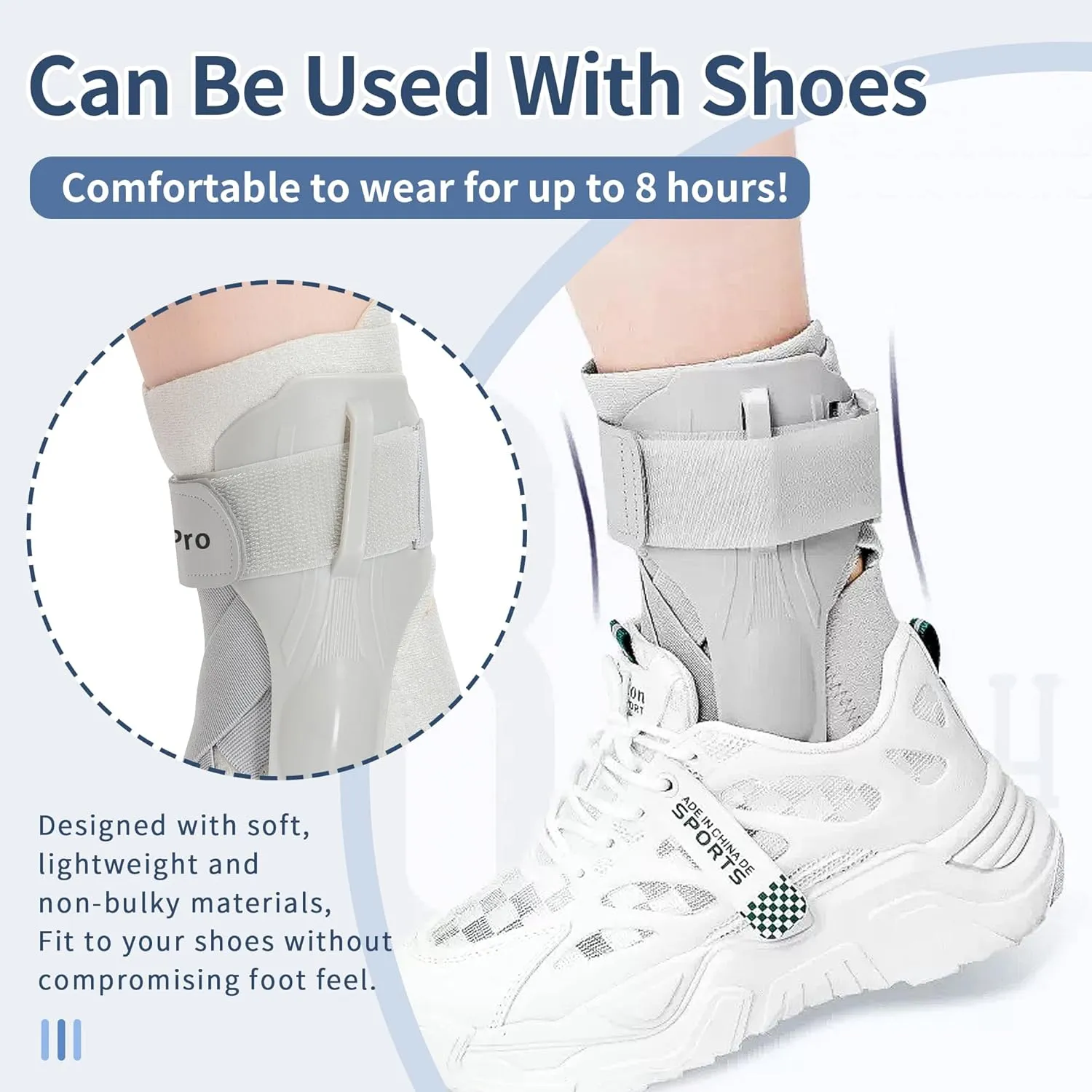 Ankle Brace with Side Stabilizers - Adjustable Ankle Support Sprained Ankle Brace for Ankle Sprained, Achilles Tendon, Plantar Fasciitis, Injury Recovery, Ankles Support for Running, Basketball, Football (Gray, Large)