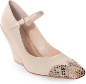 ANN CREEK Women's Chunky Low Block Heels Mary Jane Work Pumps Wedge Heels Closed Square Toe Patchwork Design Comfortable Dress Wedding Shoes Nude Size 9