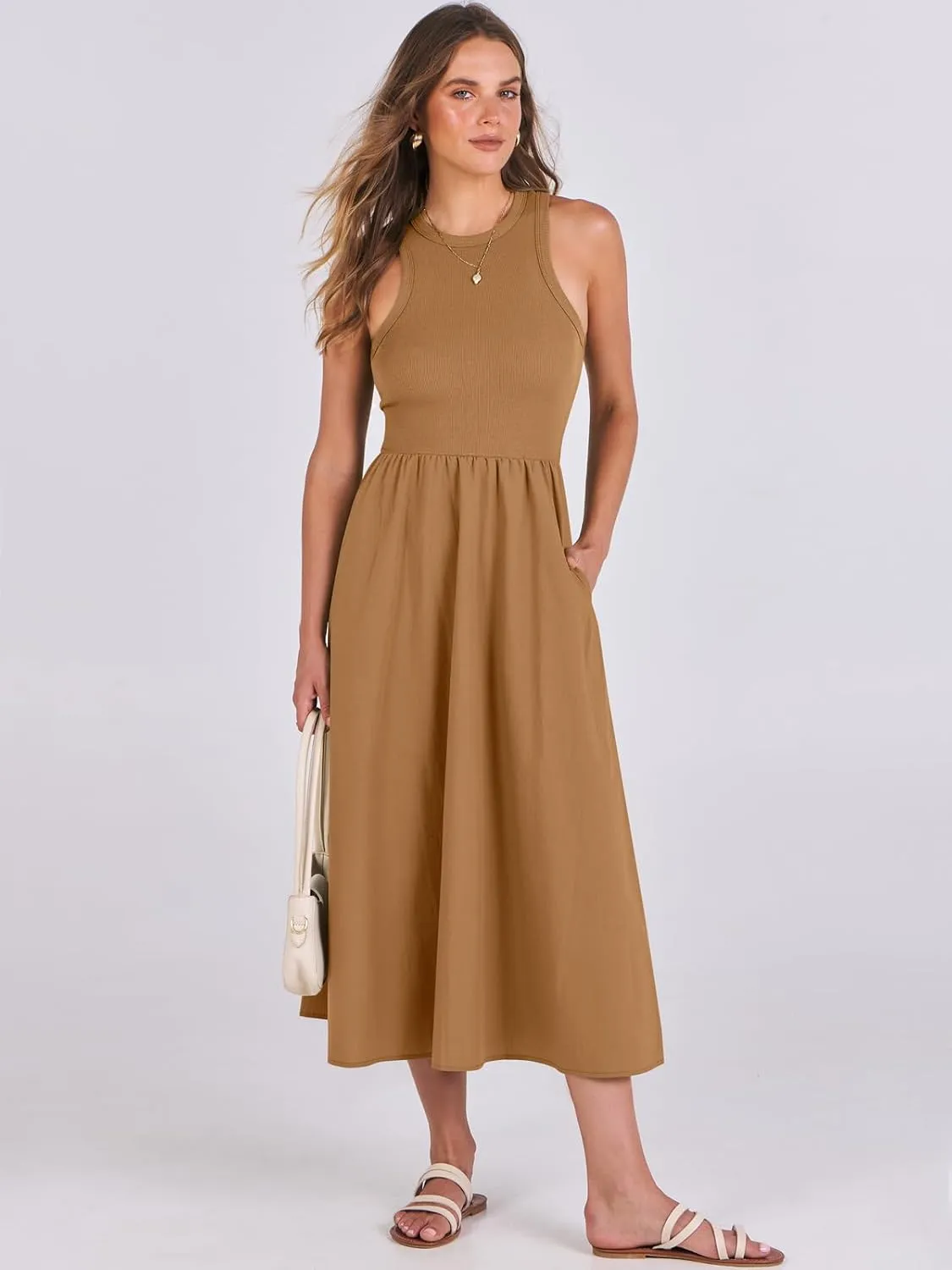 ANRABESS Womens 2025 Summer Casual Maxi Dress A line Tiered Flowy Short Sleeve Crewneck T Shirt Beach Travel Long Dresses