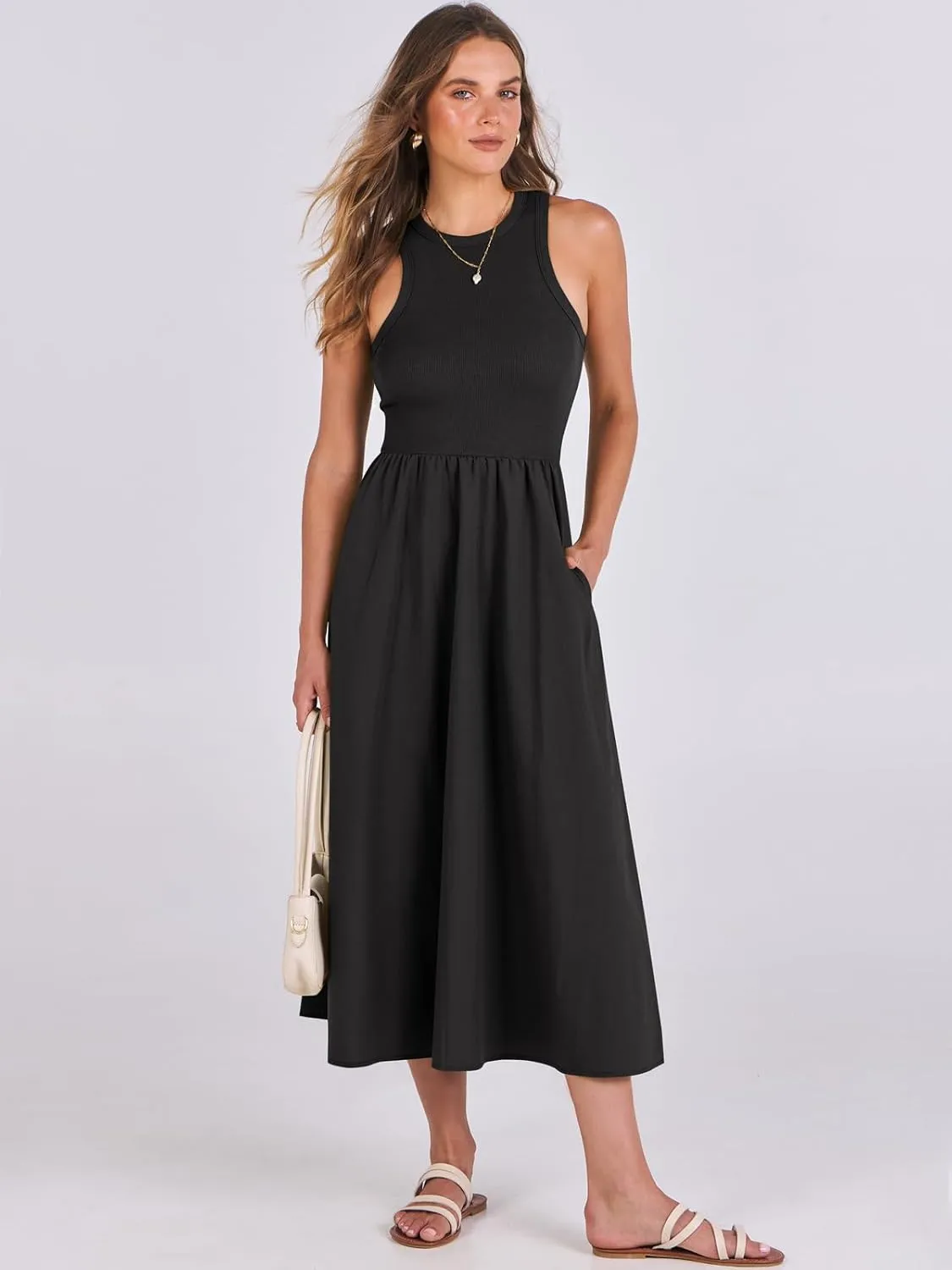 ANRABESS Womens 2025 Summer Casual Maxi Dress A line Tiered Flowy Short Sleeve Crewneck T Shirt Beach Travel Long Dresses