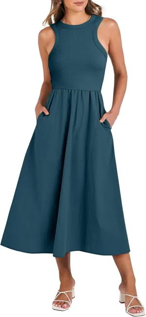 ANRABESS Womens 2025 Summer Casual Maxi Dress A line Tiered Flowy Short Sleeve Crewneck T Shirt Beach Travel Long Dresses