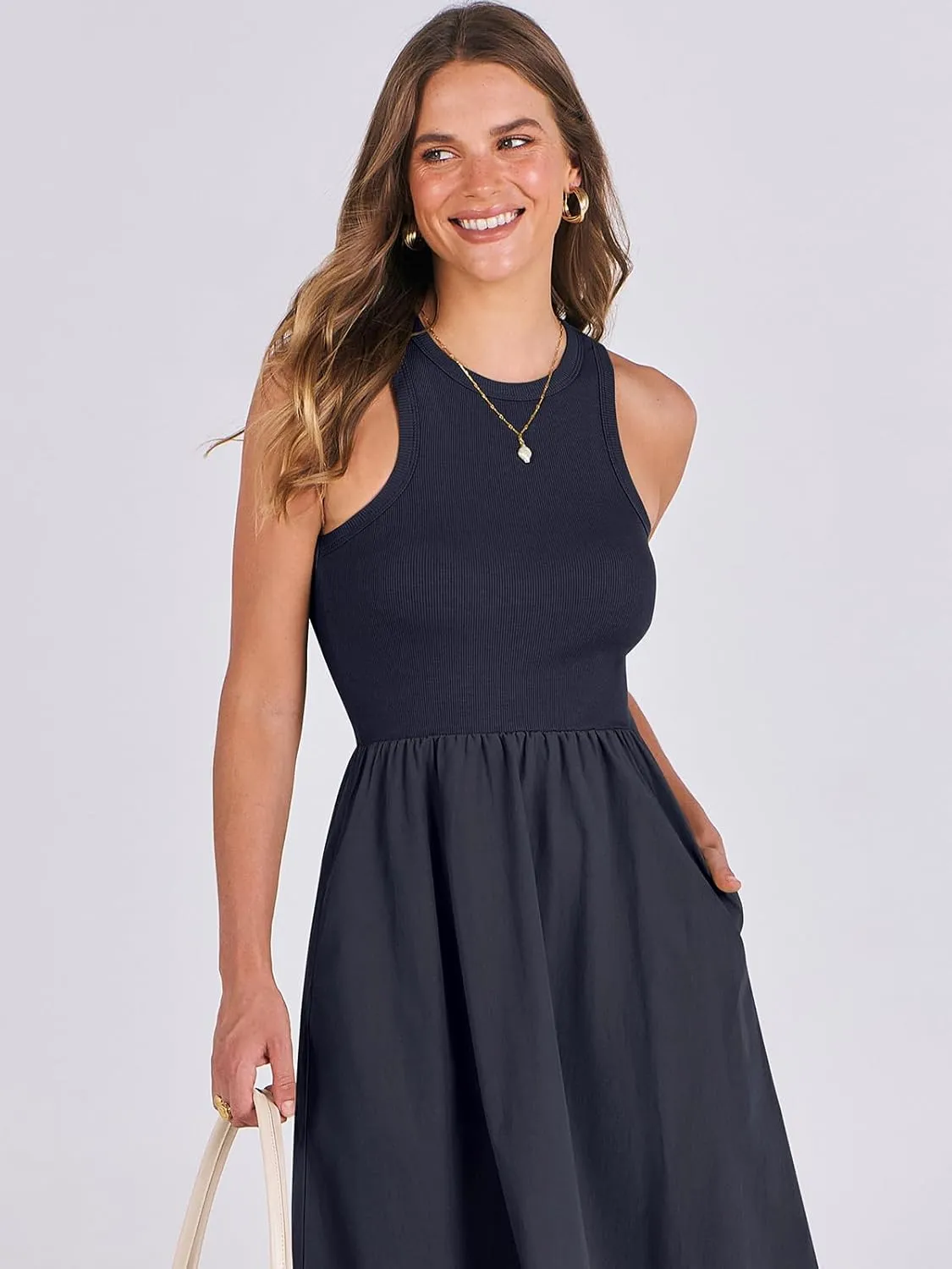 ANRABESS Womens 2025 Summer Casual Maxi Dress A line Tiered Flowy Short Sleeve Crewneck T Shirt Beach Travel Long Dresses