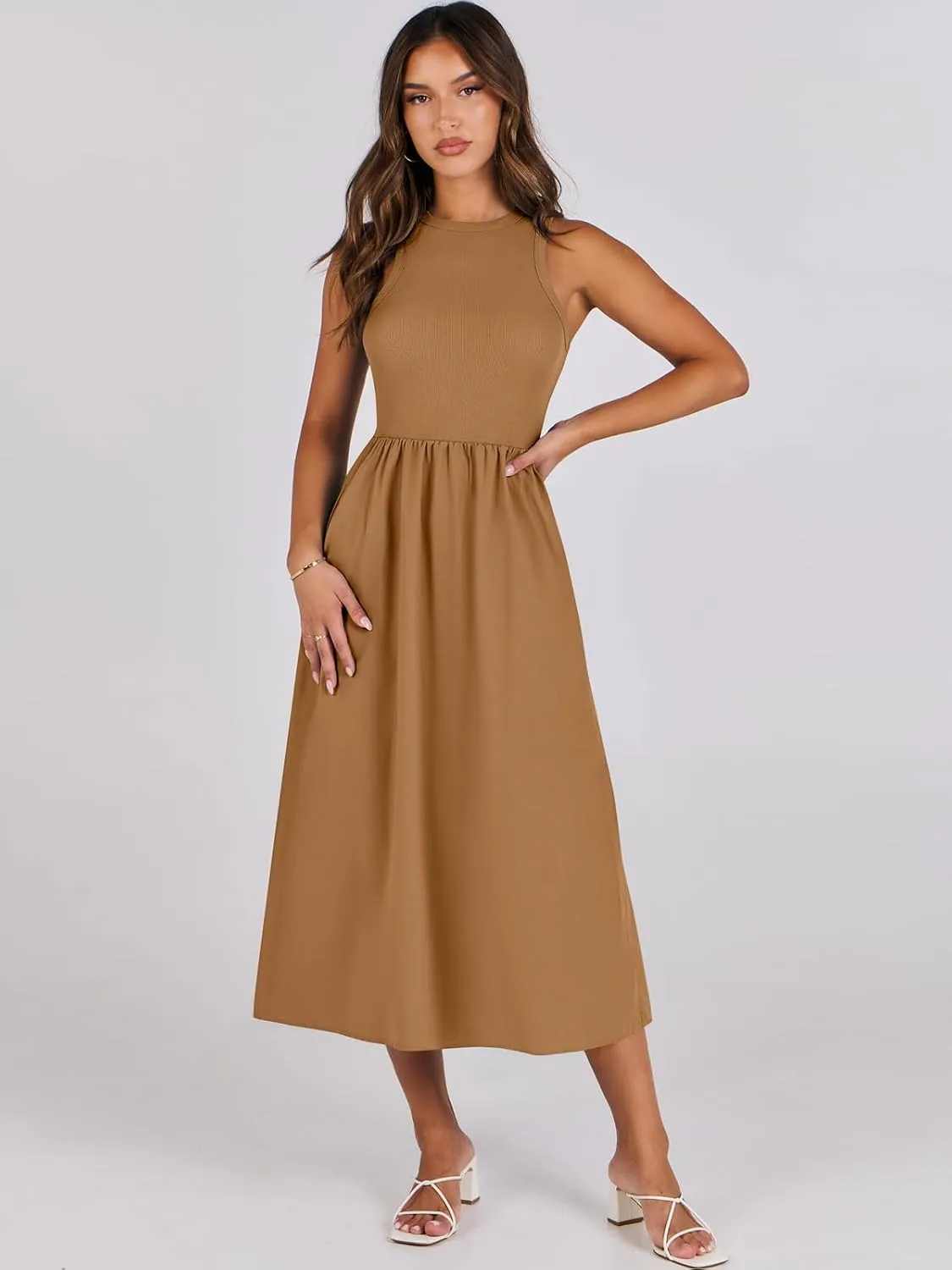 ANRABESS Womens 2025 Summer Casual Maxi Dress A line Tiered Flowy Short Sleeve Crewneck T Shirt Beach Travel Long Dresses