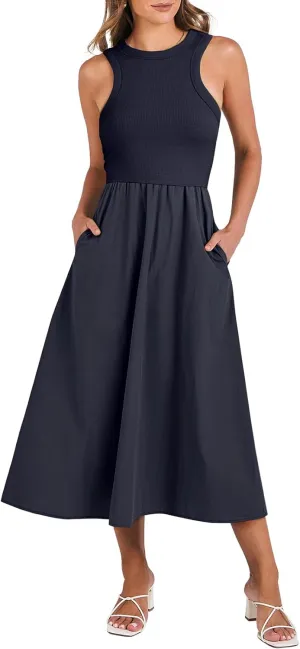 ANRABESS Womens 2025 Summer Casual Maxi Dress A line Tiered Flowy Short Sleeve Crewneck T Shirt Beach Travel Long Dresses