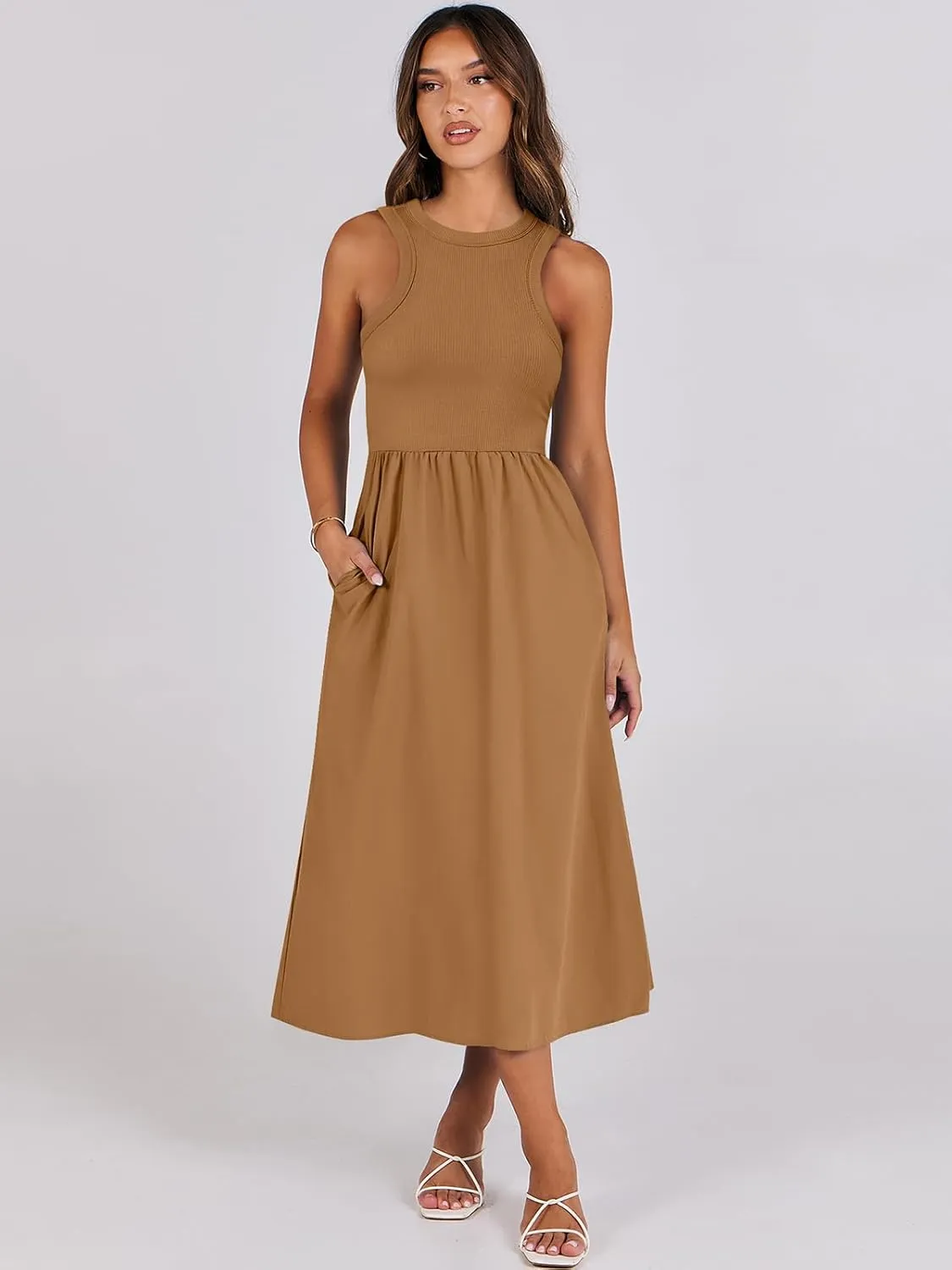 ANRABESS Womens 2025 Summer Casual Maxi Dress A line Tiered Flowy Short Sleeve Crewneck T Shirt Beach Travel Long Dresses