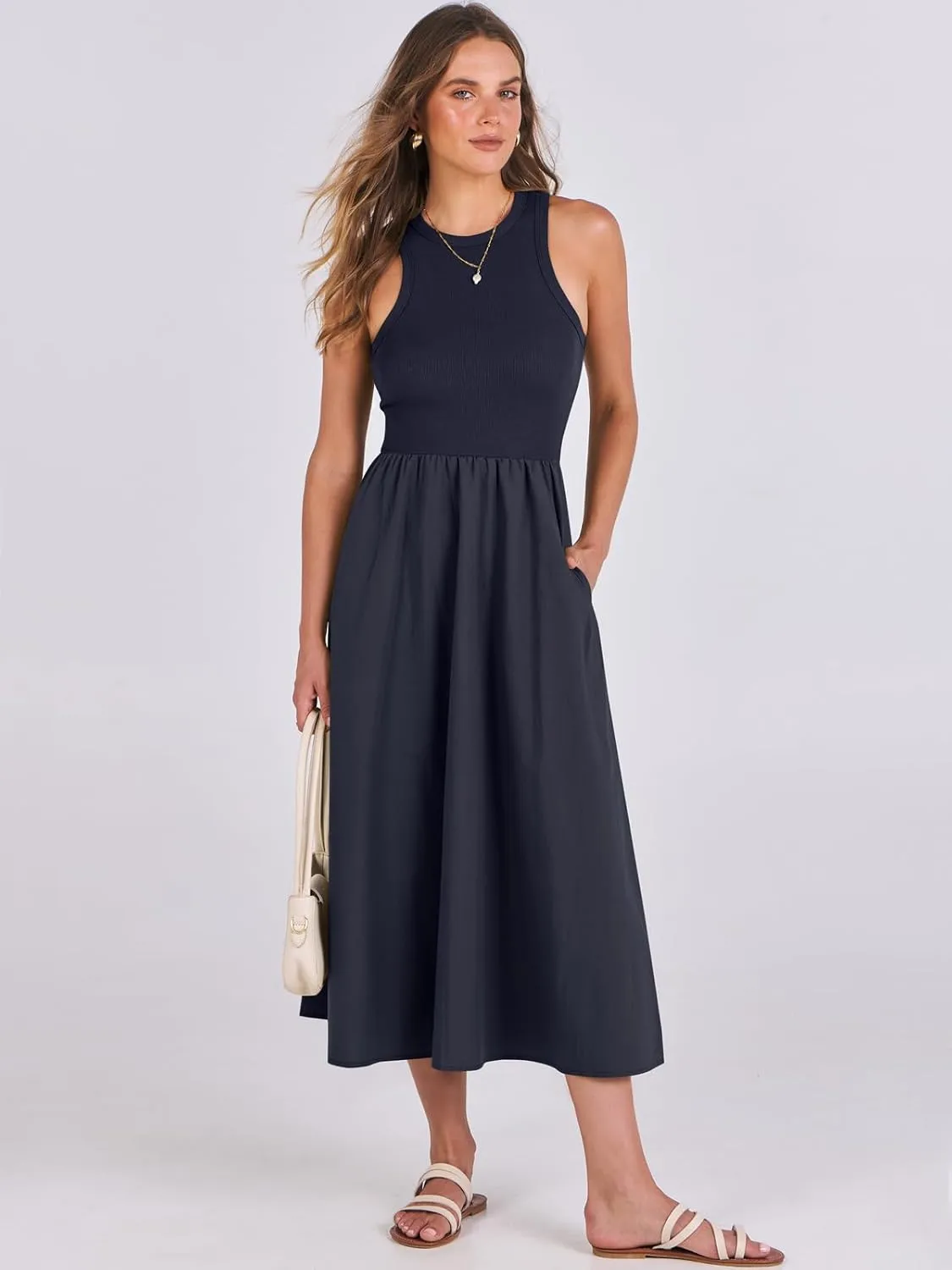 ANRABESS Womens 2025 Summer Casual Maxi Dress A line Tiered Flowy Short Sleeve Crewneck T Shirt Beach Travel Long Dresses
