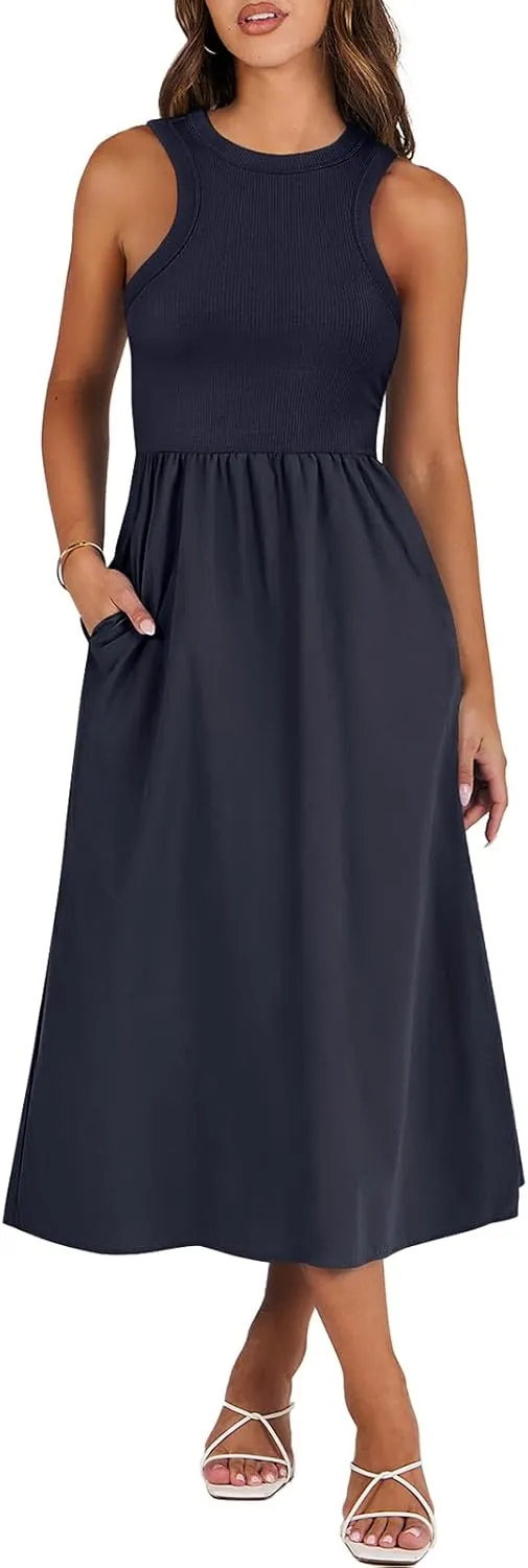 ANRABESS Womens 2025 Summer Casual Maxi Dress A line Tiered Flowy Short Sleeve Crewneck T Shirt Beach Travel Long Dresses