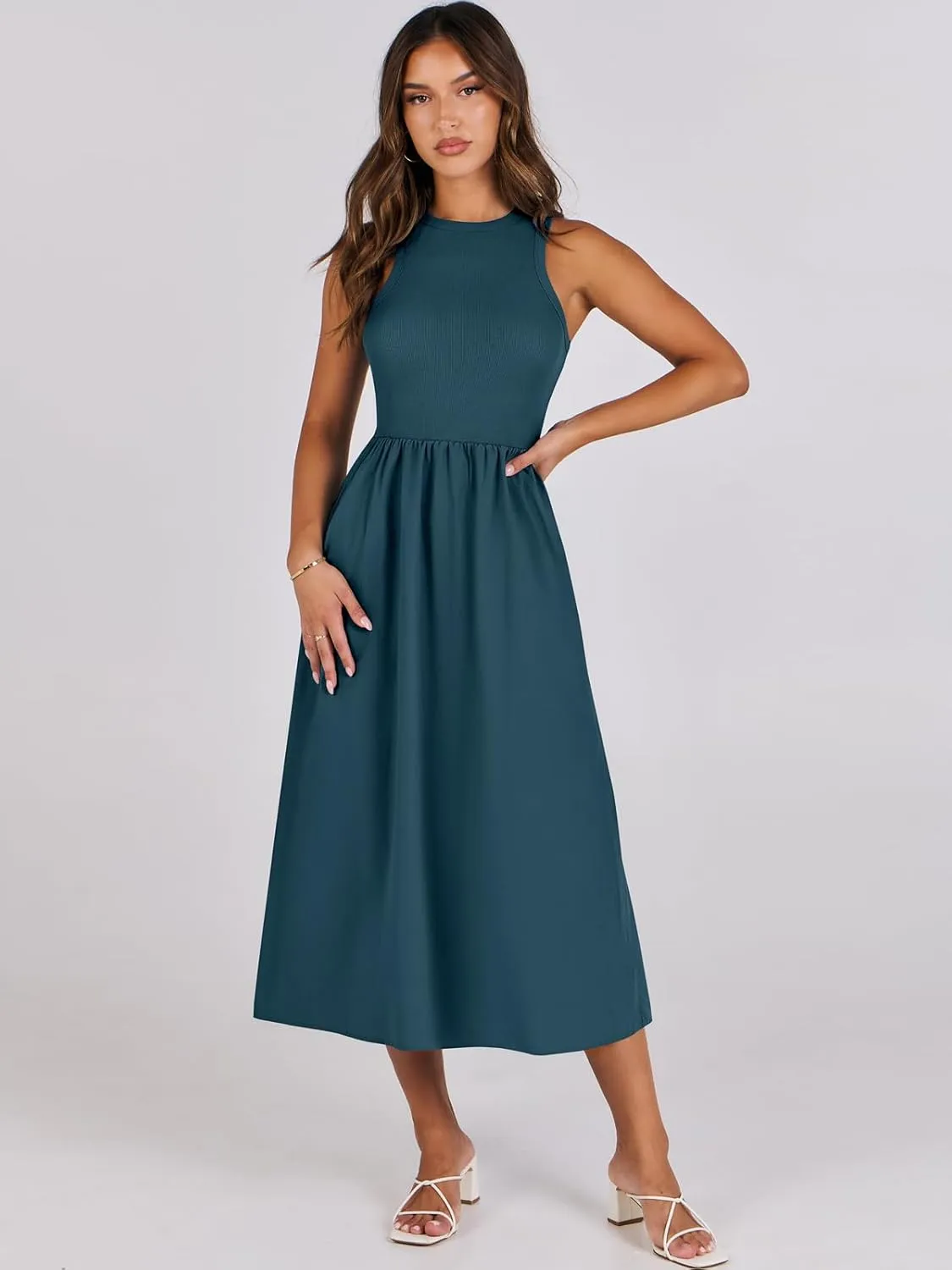 ANRABESS Womens 2025 Summer Casual Maxi Dress A line Tiered Flowy Short Sleeve Crewneck T Shirt Beach Travel Long Dresses