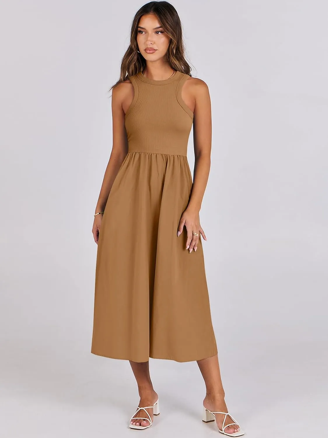 ANRABESS Womens 2025 Summer Casual Maxi Dress A line Tiered Flowy Short Sleeve Crewneck T Shirt Beach Travel Long Dresses