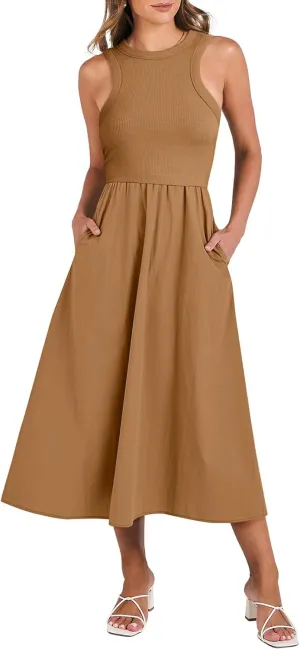 ANRABESS Womens 2025 Summer Casual Maxi Dress A line Tiered Flowy Short Sleeve Crewneck T Shirt Beach Travel Long Dresses